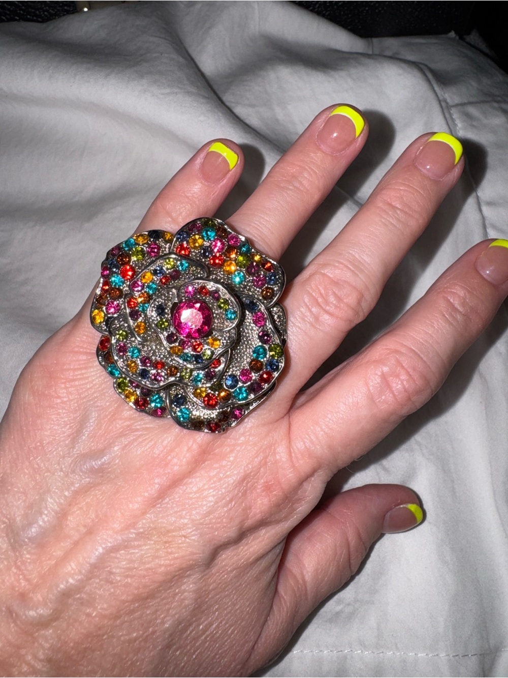 Multicolor Crystal Flower Statement Ring - Women's Jewelry